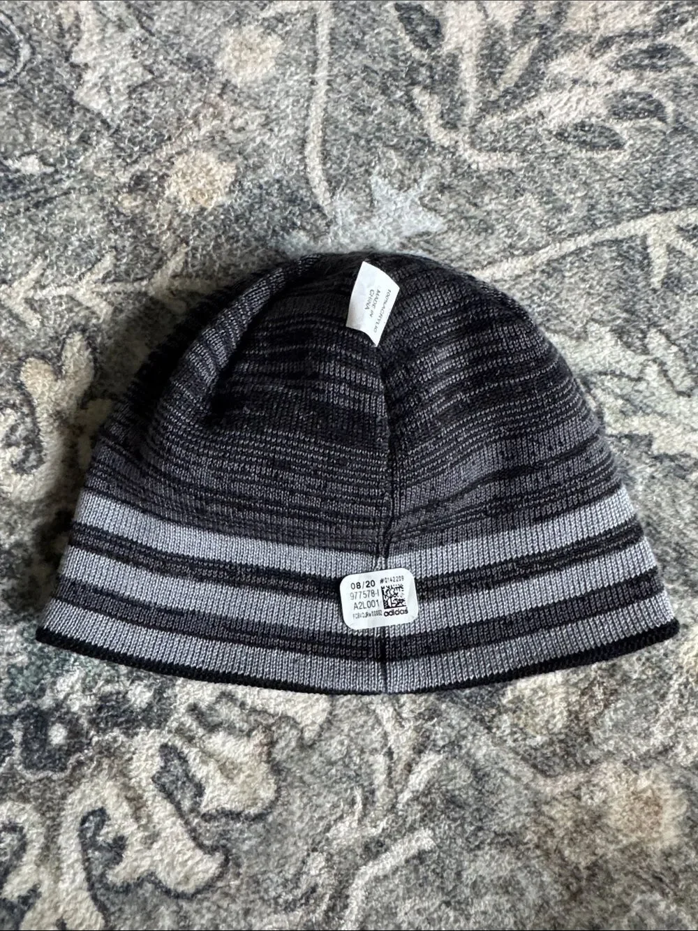 adidas Black Beanie with Gray Stripe Logo